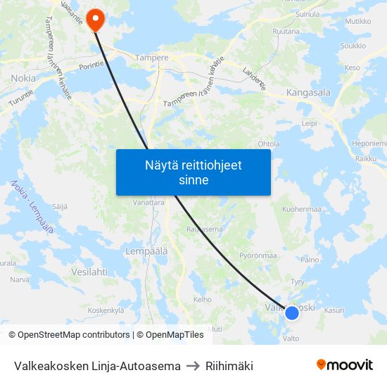 Valkeakosken Linja-Autoasema to Riihimäki map