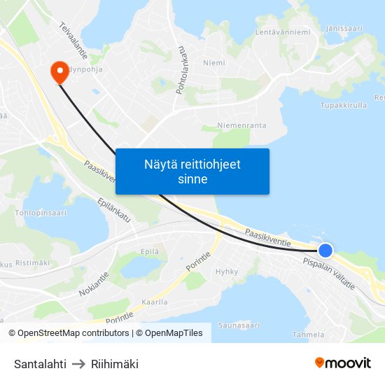 Santalahti to Riihimäki map