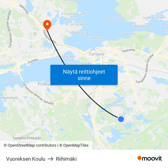 Vuoreksen Koulu to Riihimäki map