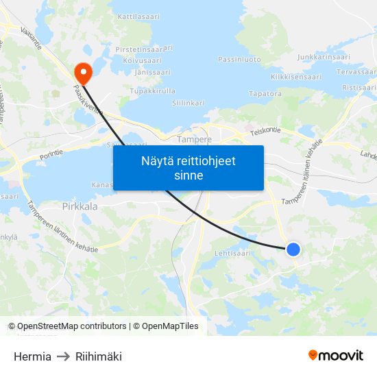 Hermia to Riihimäki map