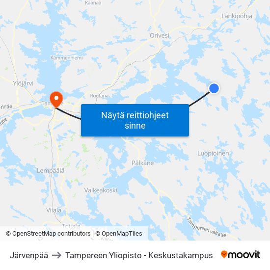 Järvenpää to Tampereen Yliopisto - Keskustakampus map