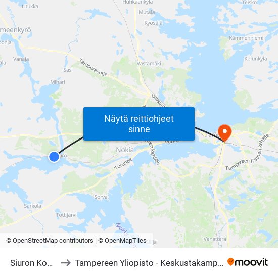 Siuron Koulu to Tampereen Yliopisto - Keskustakampus map