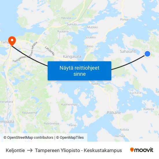 Keljontie to Tampereen Yliopisto - Keskustakampus map