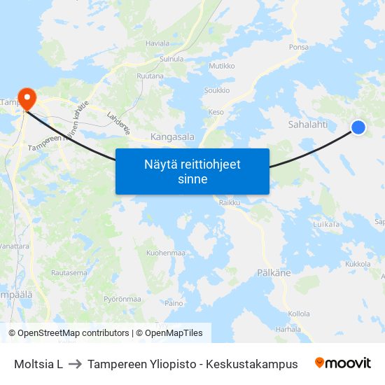 Moltsia L to Tampereen Yliopisto - Keskustakampus map