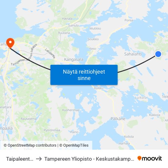 Taipaleentie to Tampereen Yliopisto - Keskustakampus map
