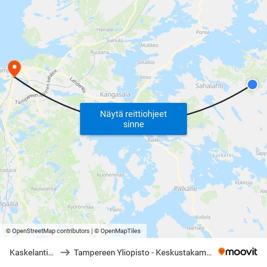 Kaskelantie L to Tampereen Yliopisto - Keskustakampus map
