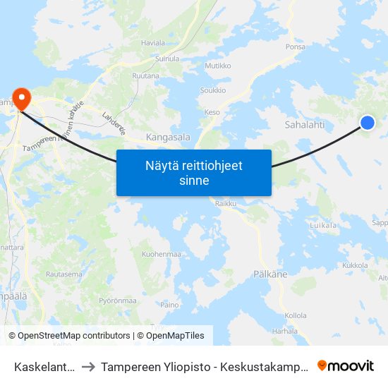 Kaskelantie to Tampereen Yliopisto - Keskustakampus map