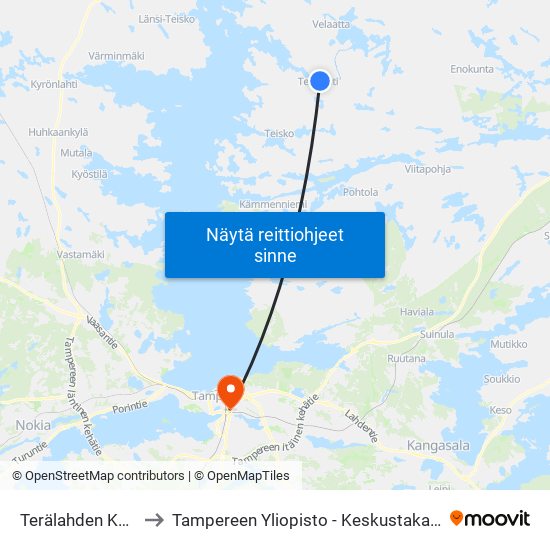 Terälahden Koulu to Tampereen Yliopisto - Keskustakampus map