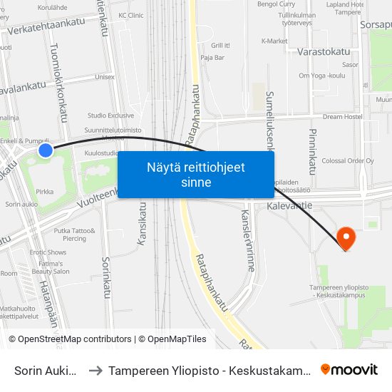 Sorin Aukio E to Tampereen Yliopisto - Keskustakampus map