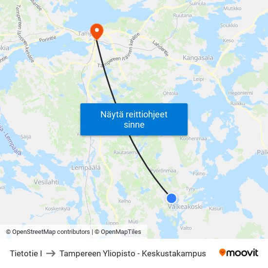 Tietotie I to Tampereen Yliopisto - Keskustakampus map