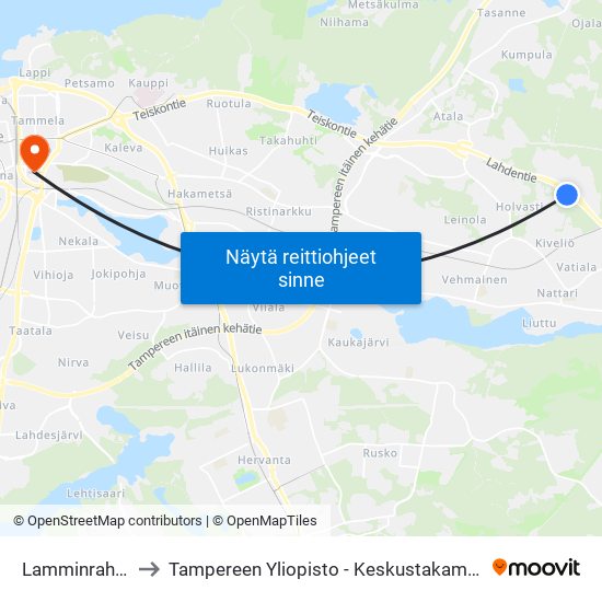 Lamminrahka to Tampereen Yliopisto - Keskustakampus map