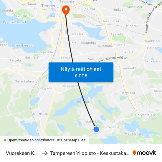 Vuoreksen Koulu to Tampereen Yliopisto - Keskustakampus map