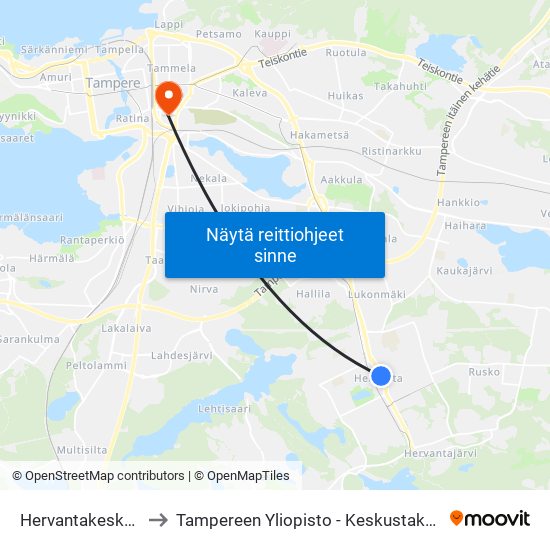 Hervantakeskus C to Tampereen Yliopisto - Keskustakampus map