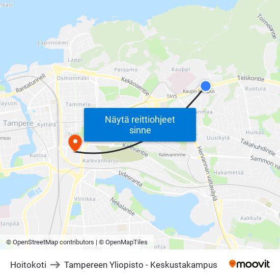 Hoitokoti to Tampereen Yliopisto - Keskustakampus map