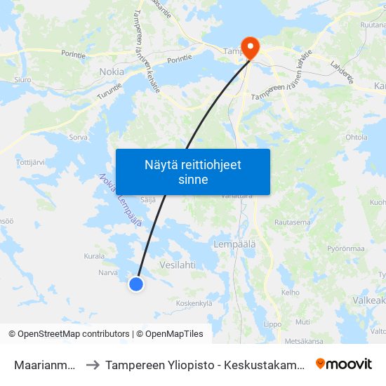 Maarianmäki to Tampereen Yliopisto - Keskustakampus map