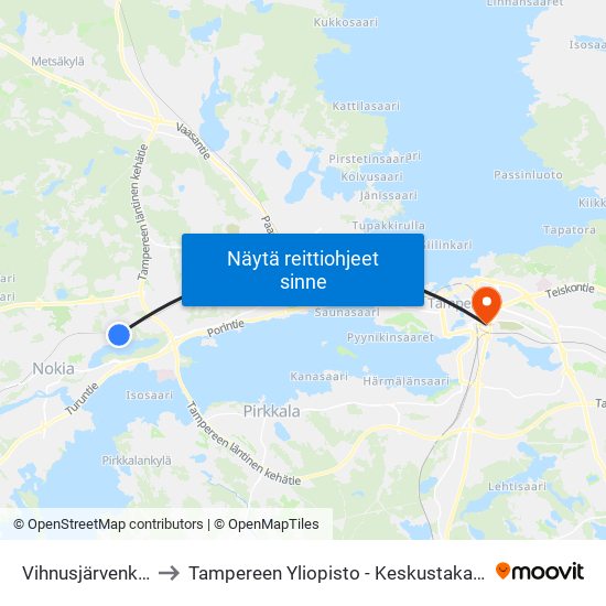 Vihnusjärvenkatu to Tampereen Yliopisto - Keskustakampus map