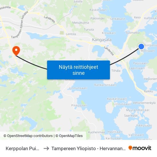 Kerppolan Puistotie to Tampereen Yliopisto - Hervannan Kampus map