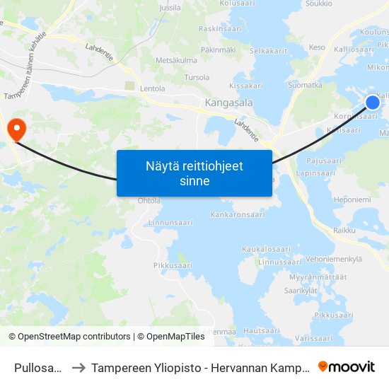 Pullosaari to Tampereen Yliopisto - Hervannan Kampus map