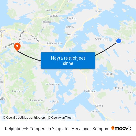 Keljontie to Tampereen Yliopisto - Hervannan Kampus map