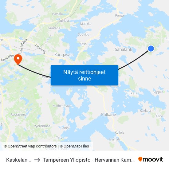 Kaskelantie to Tampereen Yliopisto - Hervannan Kampus map