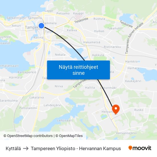 Rongankatu to Tampereen Yliopisto - Hervannan Kampus map