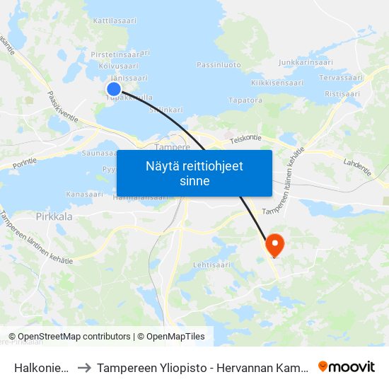 Männistönkuja to Tampereen Yliopisto - Hervannan Kampus map