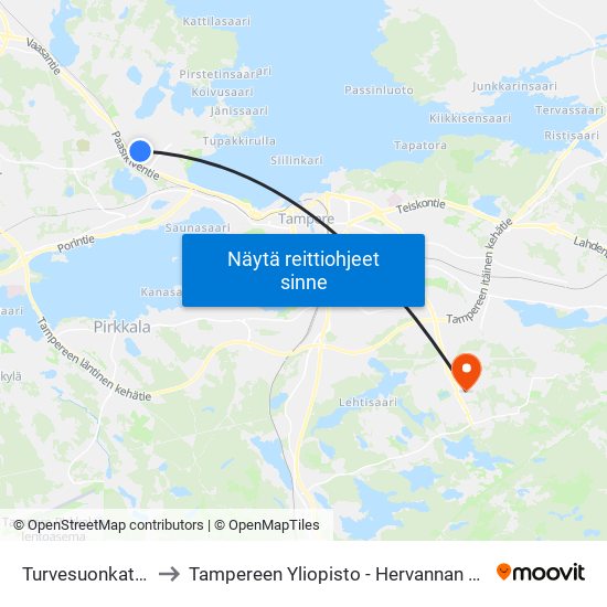 Turvesuonkatu 10 to Tampereen Yliopisto - Hervannan Kampus map