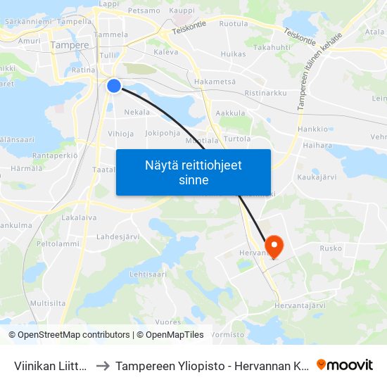 Viinikan Liittymä to Tampereen Yliopisto - Hervannan Kampus map