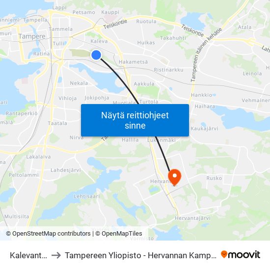Kalevantie to Tampereen Yliopisto - Hervannan Kampus map