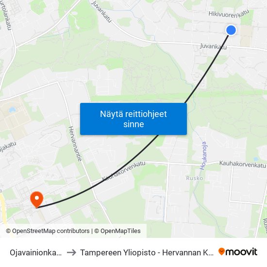 Ojavainionkatu to Tampereen Yliopisto - Hervannan Kampus map