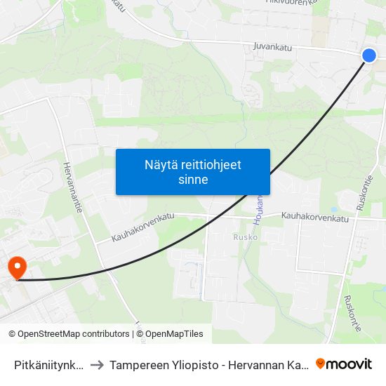 Pitkäniitynkatu to Tampereen Yliopisto - Hervannan Kampus map