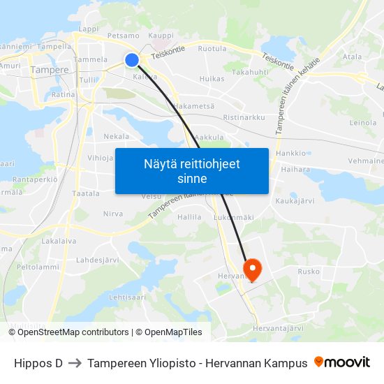 Hippos D to Tampereen Yliopisto - Hervannan Kampus map