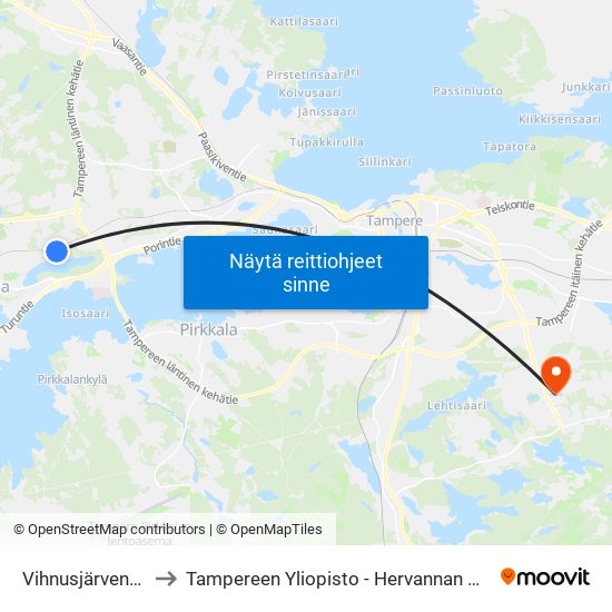 Vihnusjärvenkatu to Tampereen Yliopisto - Hervannan Kampus map