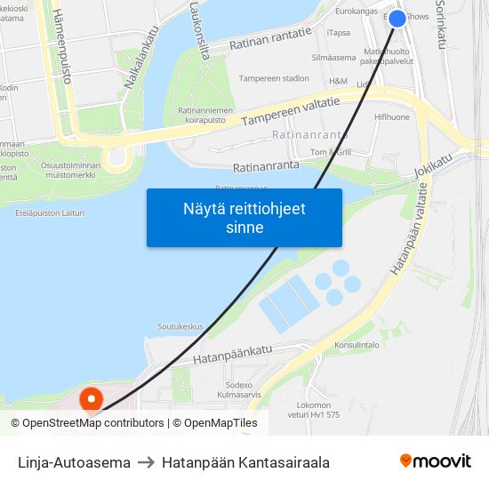 Linja-Autoasema to Hatanpään Kantasairaala map