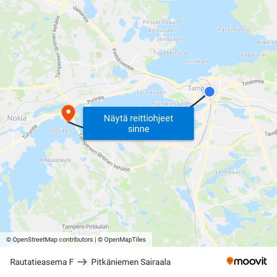 Rautatieasema F to Pitkäniemen Sairaala map