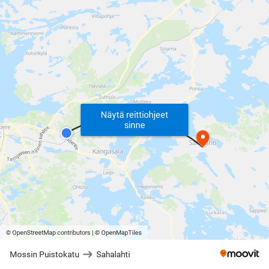 Mossin Puistokatu to Sahalahti map