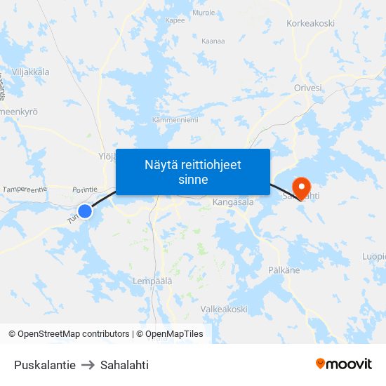 Puskalantie to Sahalahti map