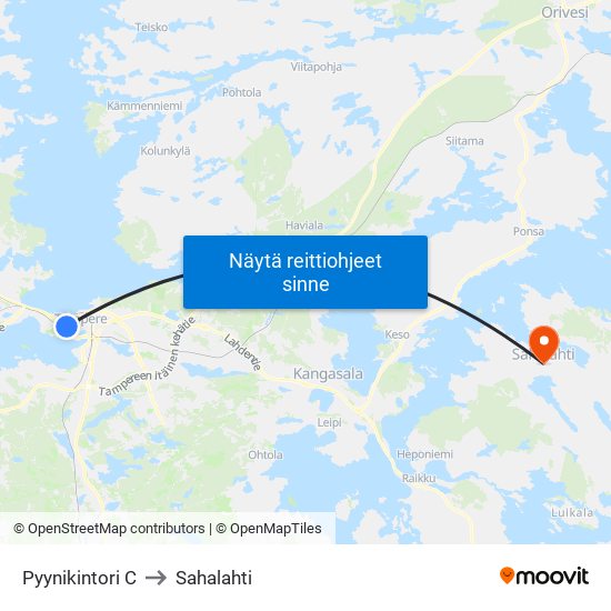 Pyynikintori C to Sahalahti map