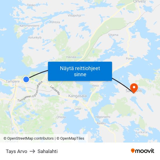 Tays Arvo to Sahalahti map