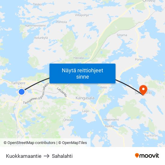 Kuokkamaantie to Sahalahti map