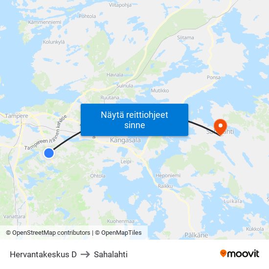 Hervantakeskus D to Sahalahti map