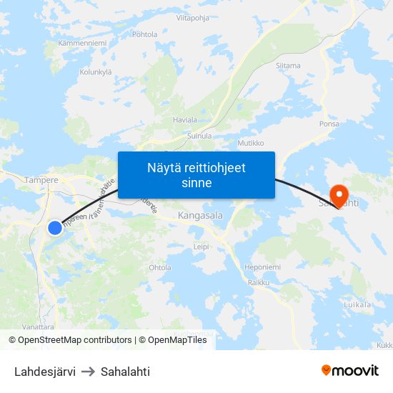 Lahdesjärvi to Sahalahti map