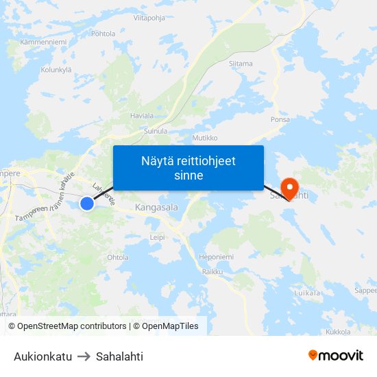 Aukionkatu to Sahalahti map