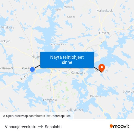 Vihnusjärvenkatu to Sahalahti map