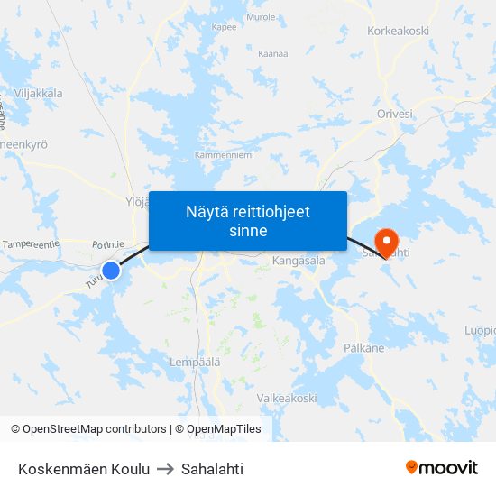 Koskenmäen Koulu to Sahalahti map