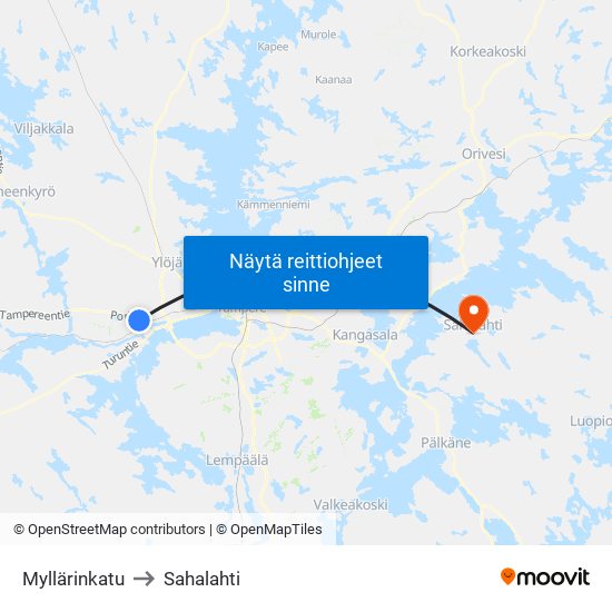 Myllärinkatu to Sahalahti map