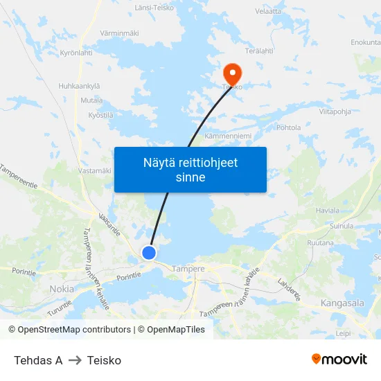 Tehdas A to Teisko map