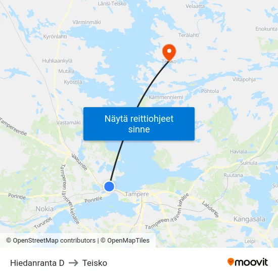 Hiedanranta D to Teisko map