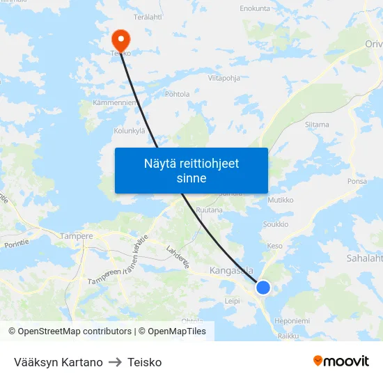 Vääksyn Kartano to Teisko map