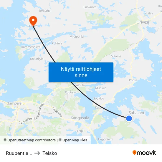 Ruupentie L to Teisko map